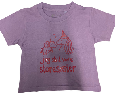 Jeg Skal Være Storesøster T-shirt S/S Enhjørning Lavender Med Lilla Krystalina Tryk